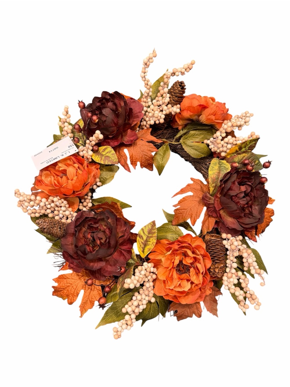 Autumn Harvest Floral Wreath - Orange & Burgundy NWT